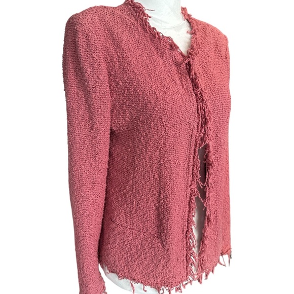 IRO Shavani Boucle Knit Fringe Pink Jacket - Picture 6 of 12